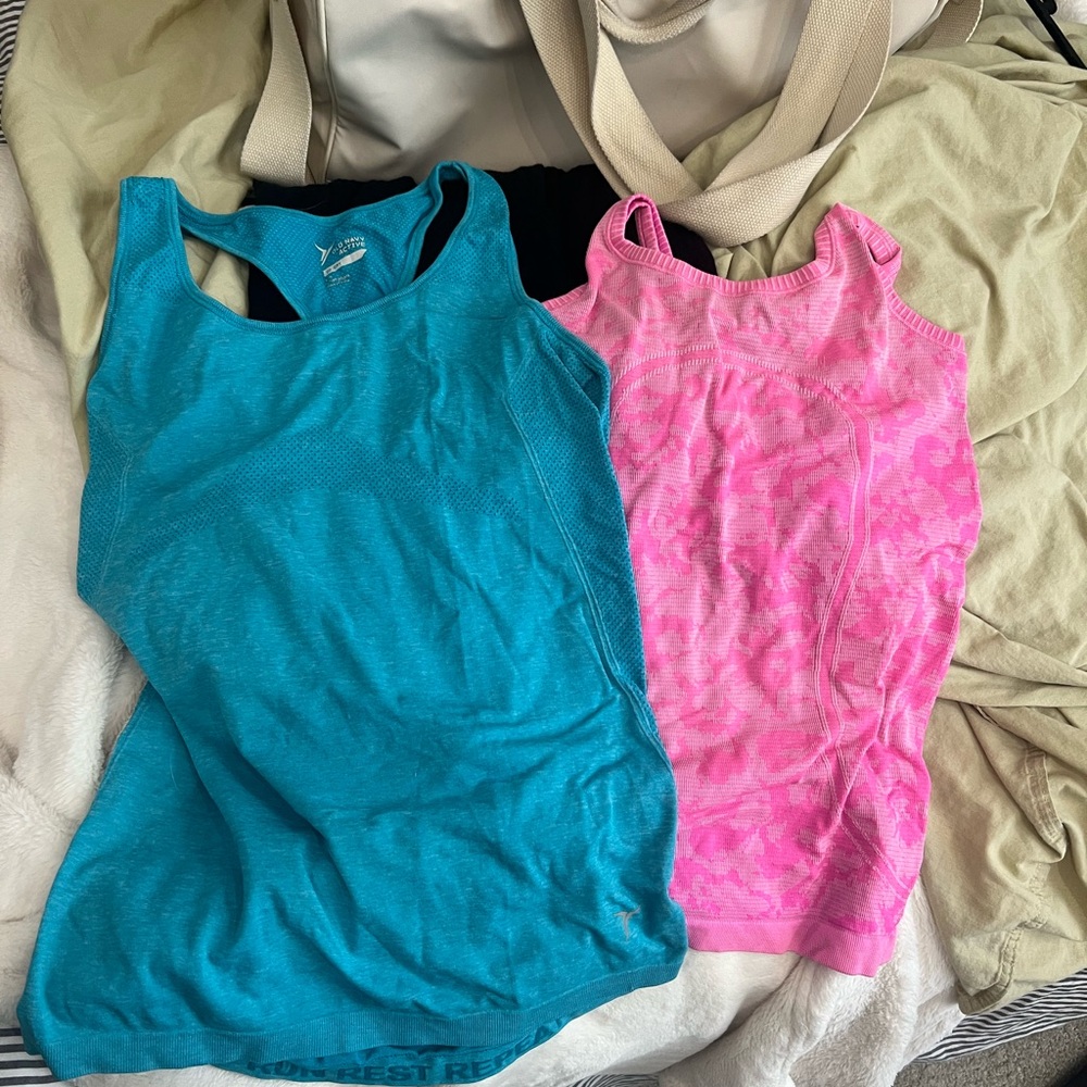 Lulu and old Navy Teal and Pink Tank Tops